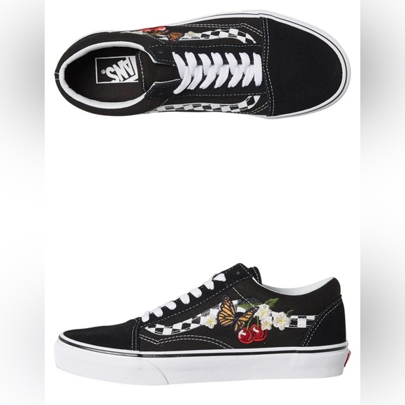 Vans X Embroidered Cherry Butterfly Old Skool Checkered Shoes Womens Size 6.5 - Picture 9 of 9